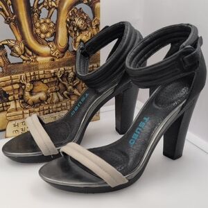 Tsubo Black and Gray Heels with Ankle Strap